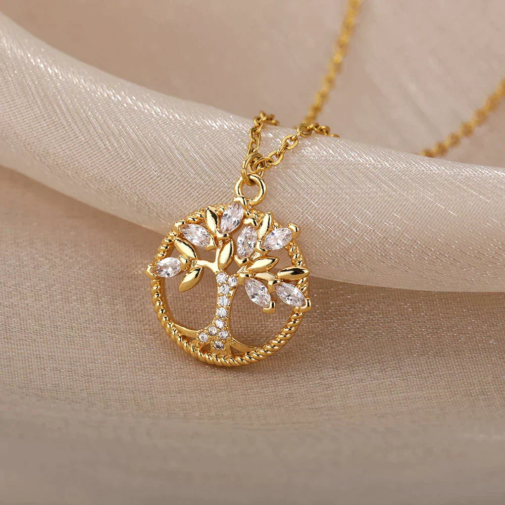 Collier Arbre de Vie avec Zircone en Or