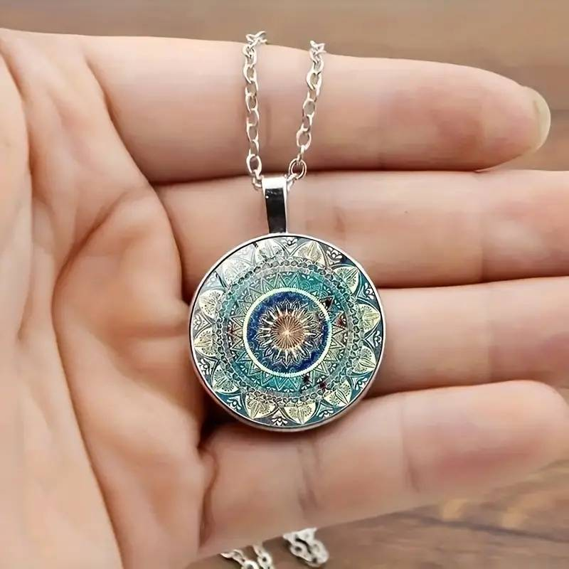 Collier Vintage Mandala Bleu Arrondi