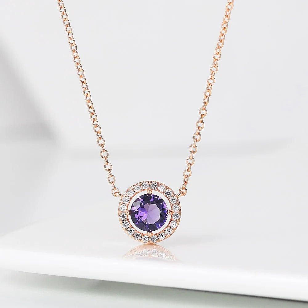 Collier Vintage Cristal Violet Scintillant en Or Rose
