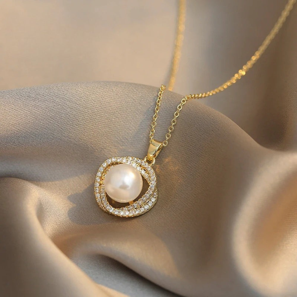 Collier Pendentif Cercle Torsade Perle en Or