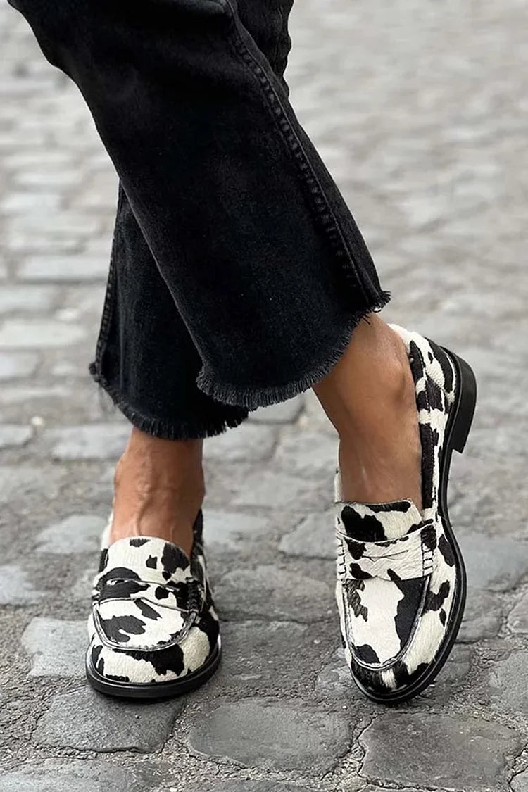 Veerle | Mocassins patchwork imprimé vache à bout rond