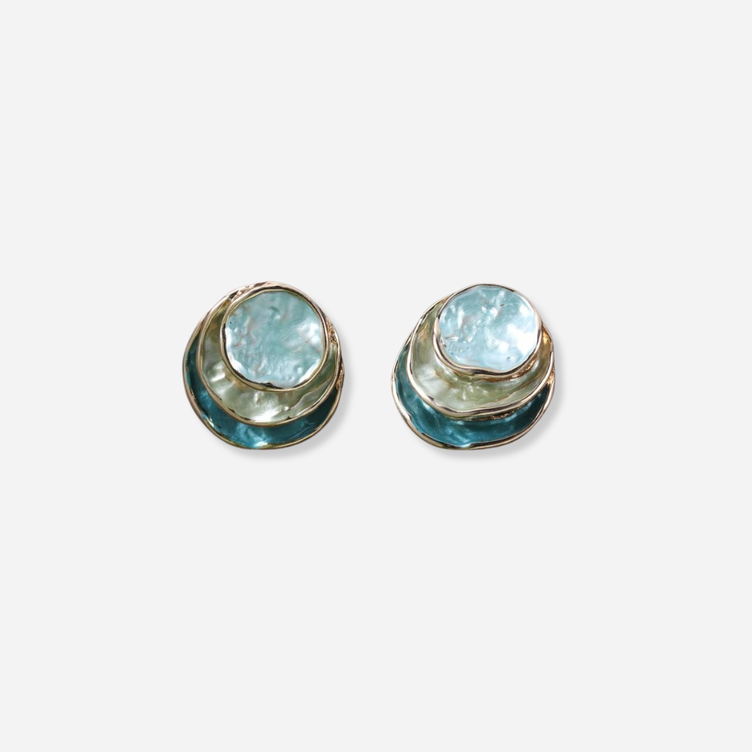 HELENE™ | Boucles d'oreilles rondes Océan, peintes à la main