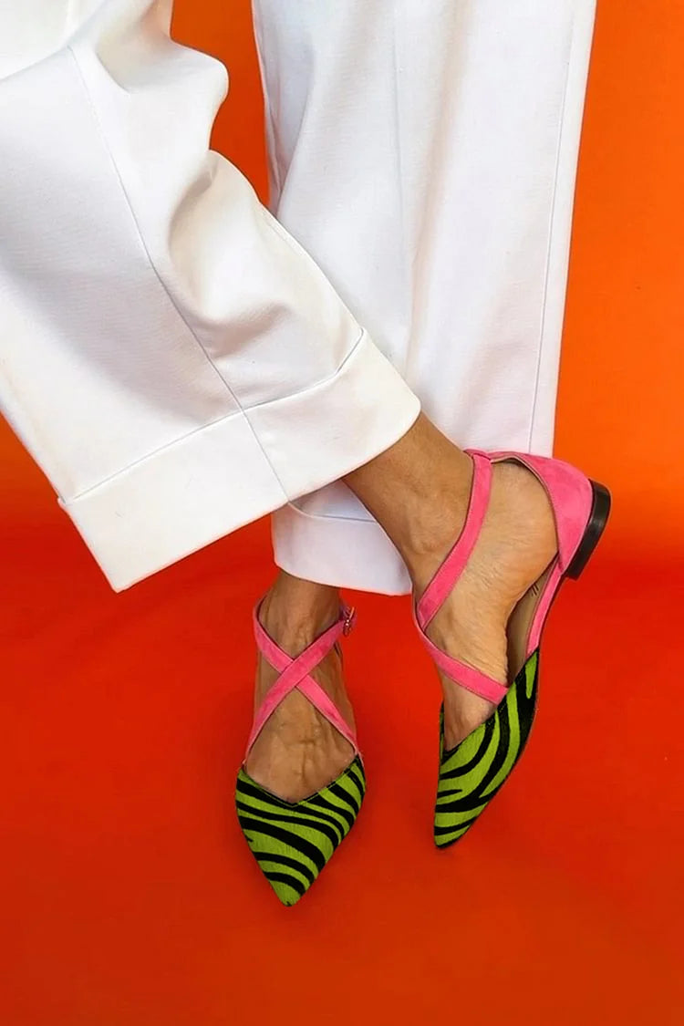 Élyane| Ballerines Zebrees Avec Brides Roses