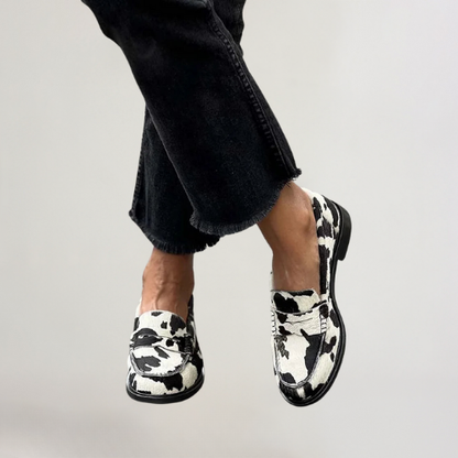 Veerle | Mocassins patchwork imprimé vache à bout rond