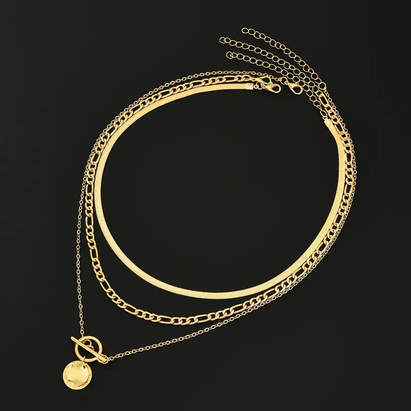 Collier Multi-couches Pièce de Monnaie Texturé Savira | Or