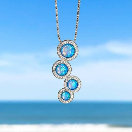 Collier Zircon avec Opale en Argent