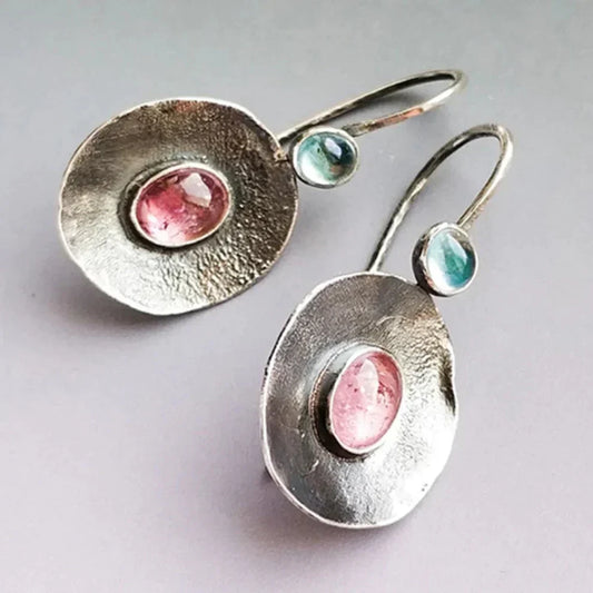 Boucles d'oreilles vintage bicolores en argent