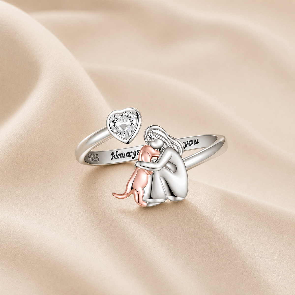 L'Étreinte Éternelle – Bague Ajustable Gravée