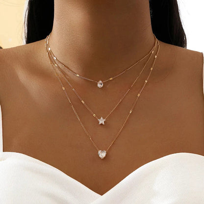 Collier Trois Pendentifs en Zircone Doree
