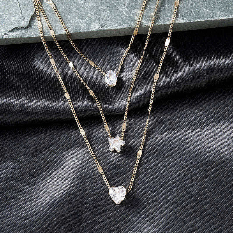 Collier Trois Pendentifs en Zircone Doree