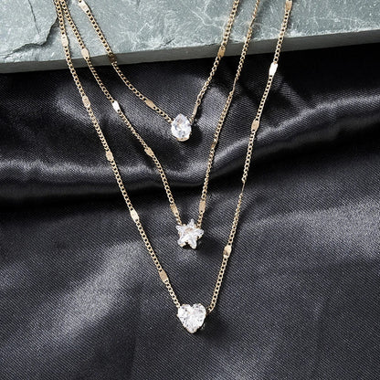 Collier Trois Pendentifs en Zircone Doree