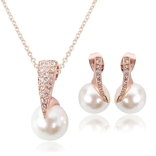 Parure Collier et Boucles d'oreilles avec Perles en Or Rose