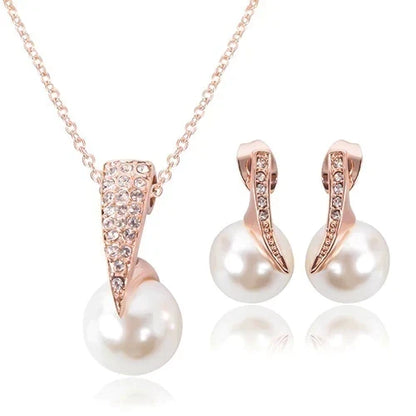 Parure Collier et Boucles d'oreilles avec Perles en Or Rose