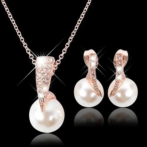 Parure Collier et Boucles d'oreilles avec Perles en Or Rose