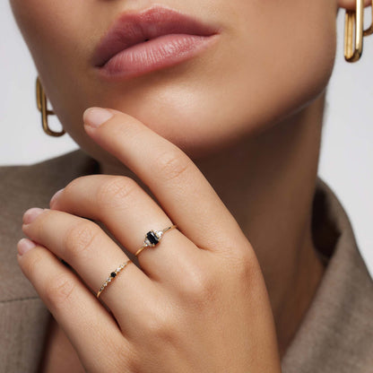 Bague Baguette avec Spinelle Noir | Or