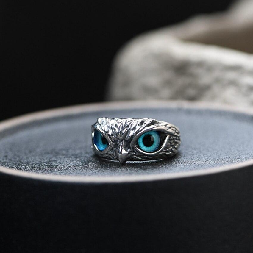 Bague Chouette Porte-Bonheur Ajustable en Argent et Opale
