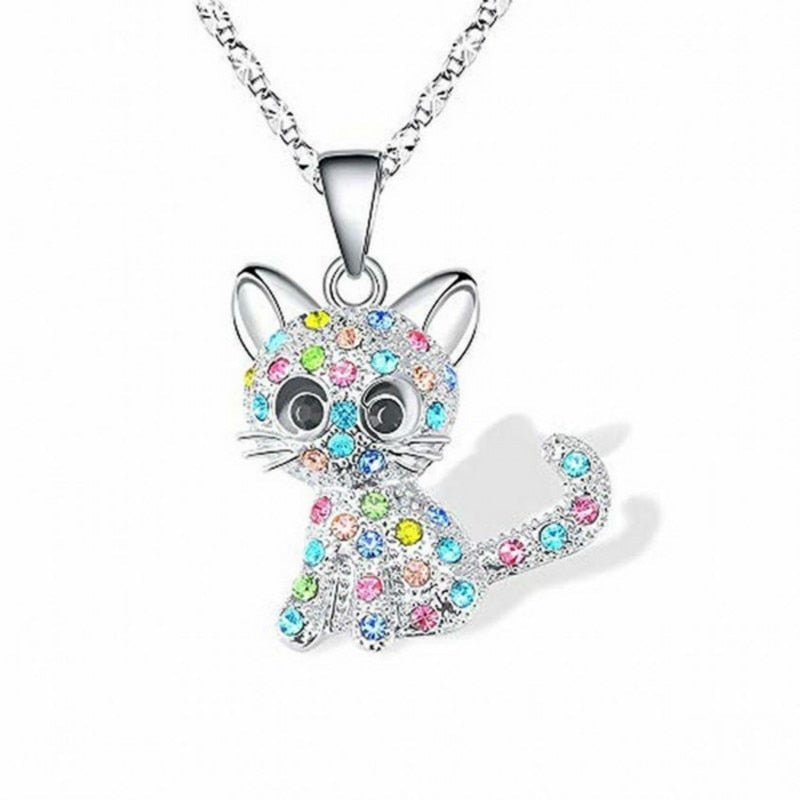 Collier Petits Chatons et Zircones Colorees en Argent