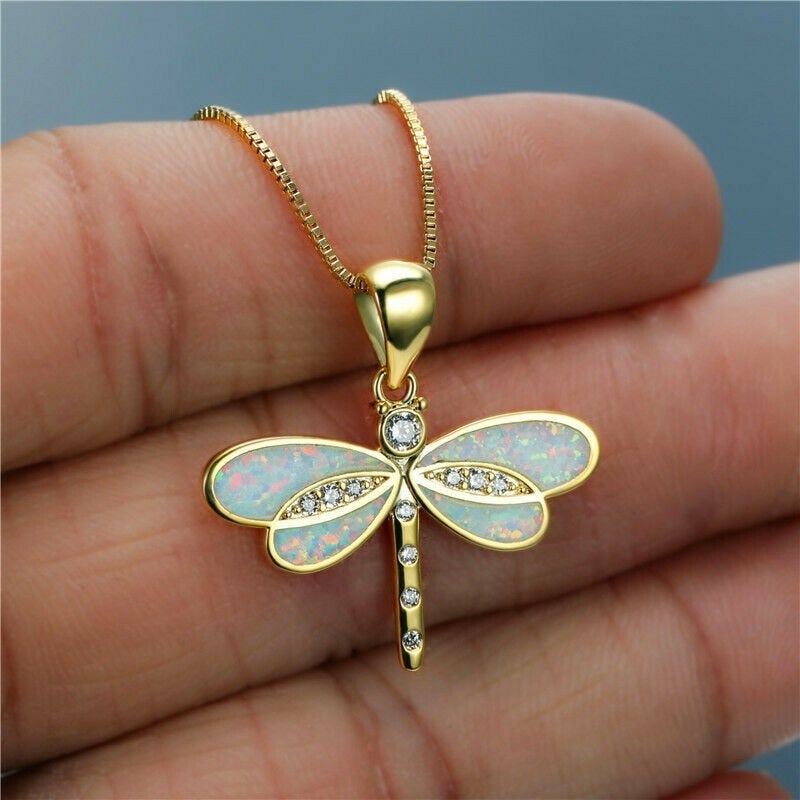 Collier Libellule Opale en Or