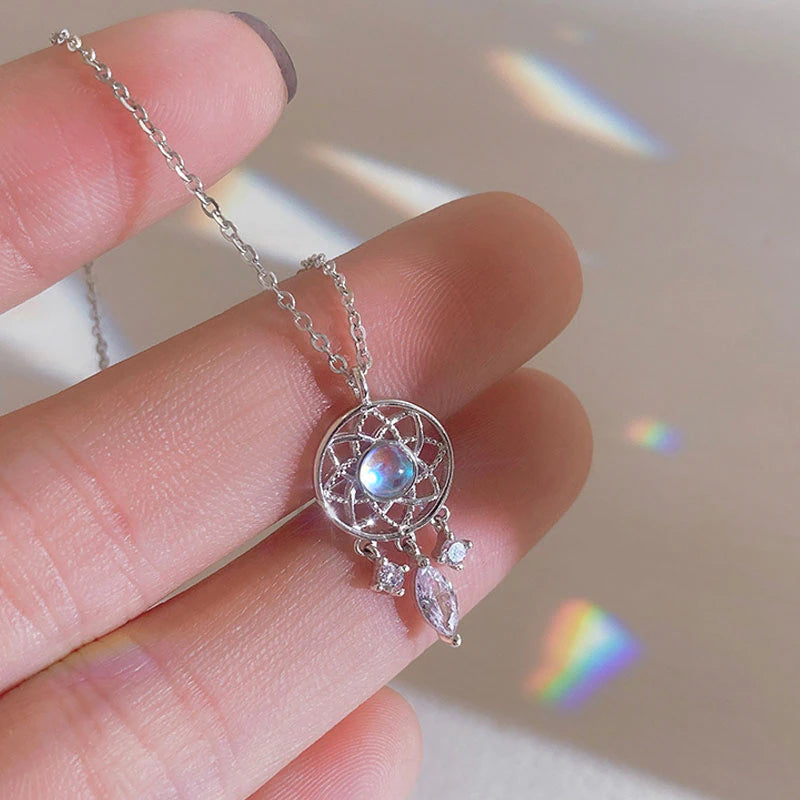 Collier Attrape-Reves Cristal Lune en Argent