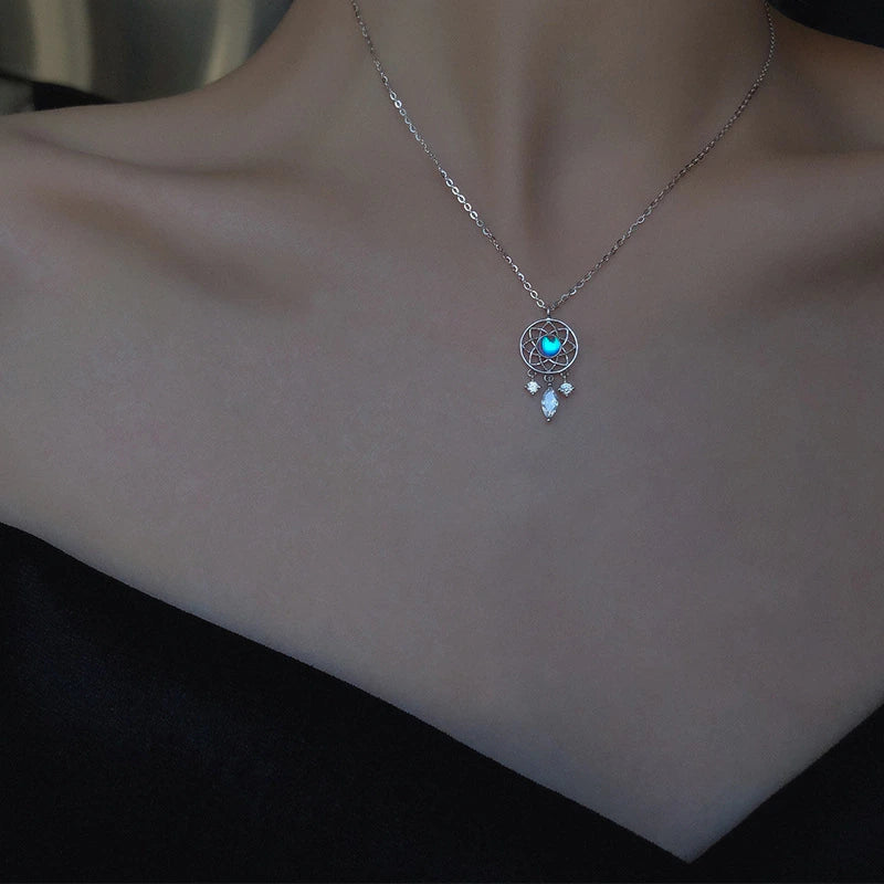 Collier Attrape-Reves Cristal Lune en Argent