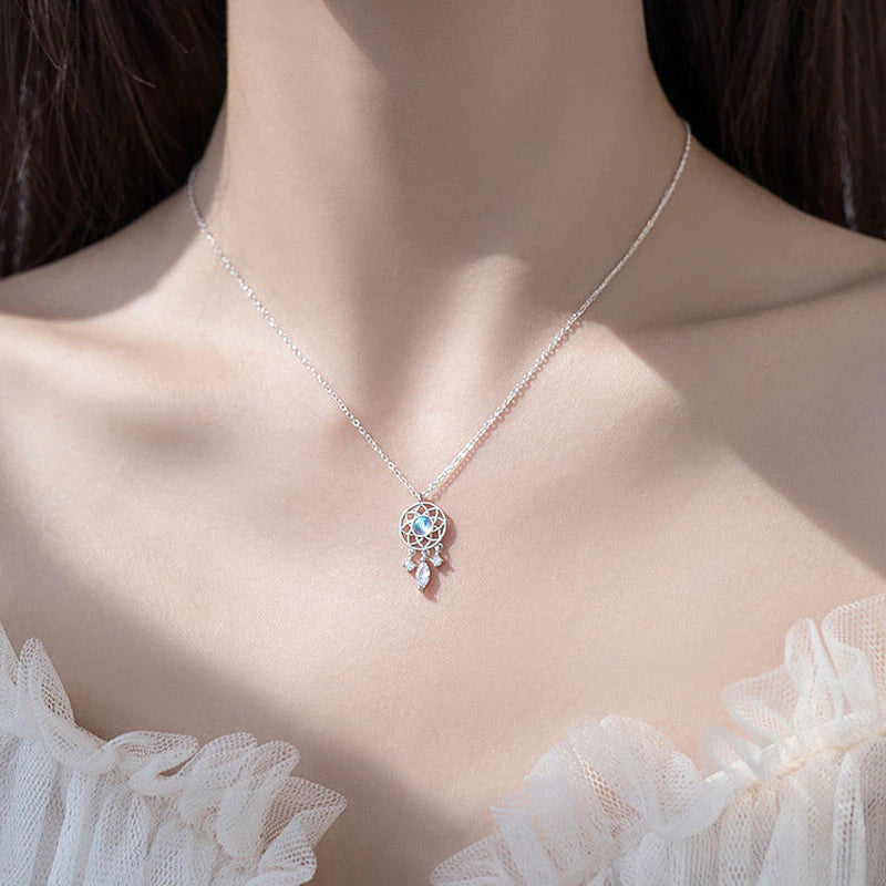 Collier Attrape-Reves Cristal Lune en Argent