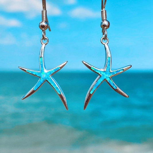 Boucles d’Oreilles Étoile de Mer en Argent Serties d’Opales