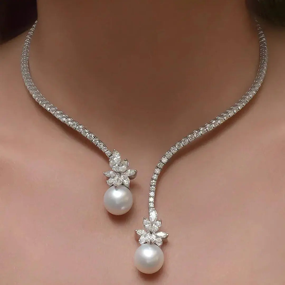 Collier Elegant Brillant en Perles et Argent Sterling