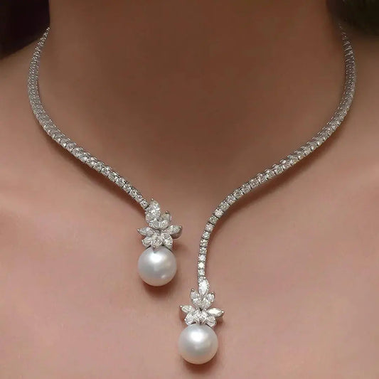 Collier Elegant Brillant en Perles et Argent Sterling