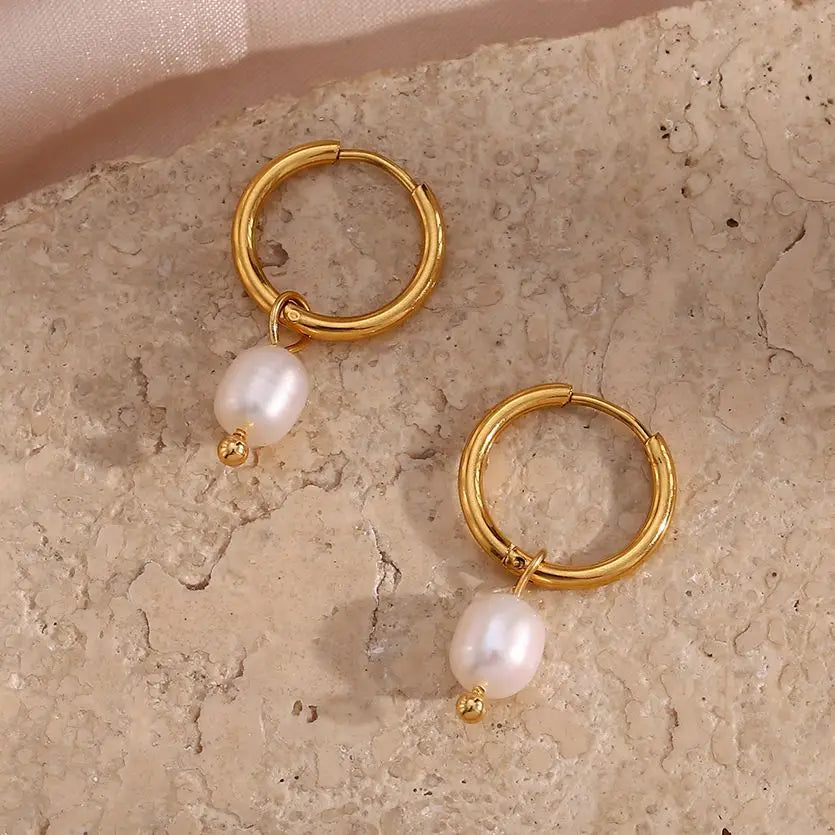ELISE™ | Boucles d’Oreilles Anneaux avec Perle