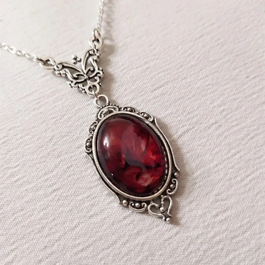 Collier Pendentif Quartz Rouge Vintage en Argent
