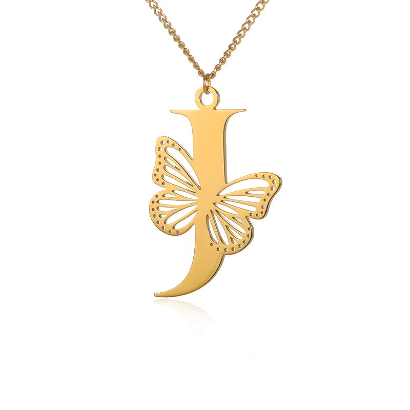 Collier initiales papillon liberté plaqué or 18 carats