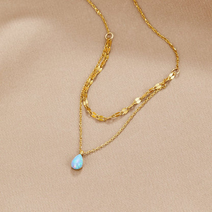 Collier Superposé Goutte Opale Bleue