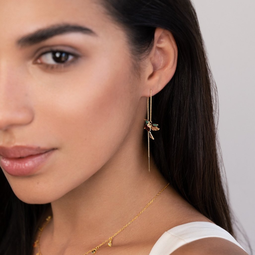 Boucles d’oreilles pompon colibri en cristal