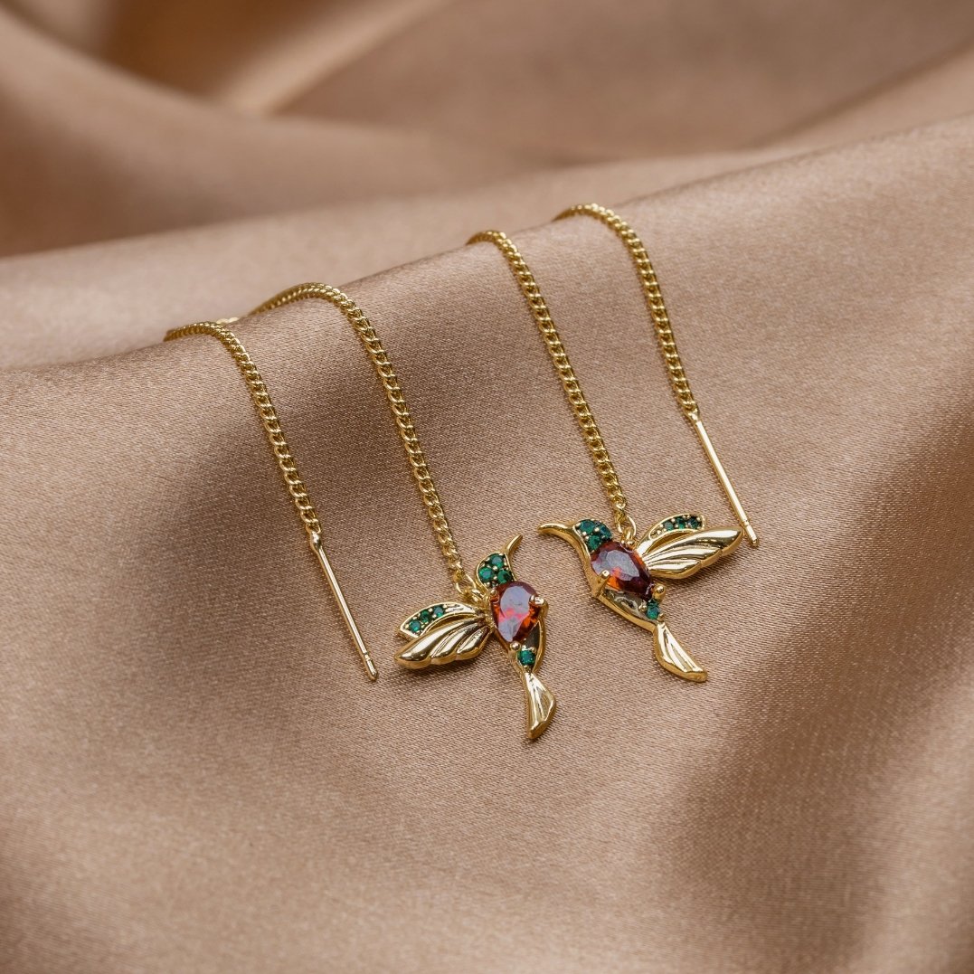 Boucles d’oreilles pompon colibri en cristal