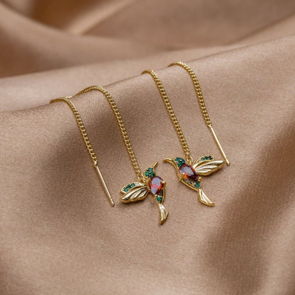 Boucles d’oreilles pompon colibri en cristal
