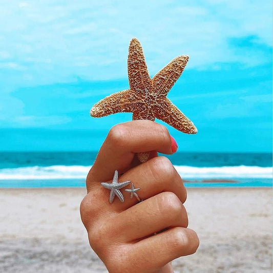 Bague Ajustable en Argent et Or Motif Étoile de Mer