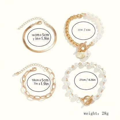 Set de Bracelets Chic Gold 4 pièces - Serpent, Perles et Maillons | Or