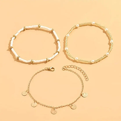 Set de Bracelets de Cheville Superposés Coastal Charm 3 pièces | Or