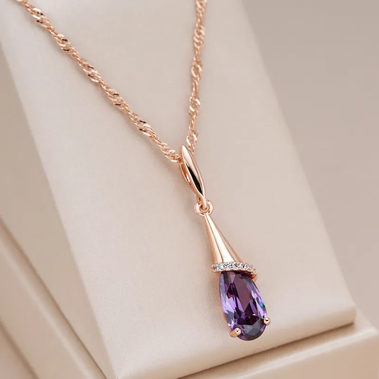 Collier Goutte Cristal Violet Elegant