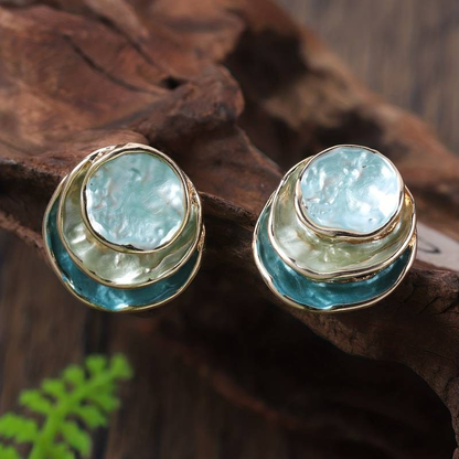 HELENE™ | Boucles d'oreilles rondes Océan, peintes à la main