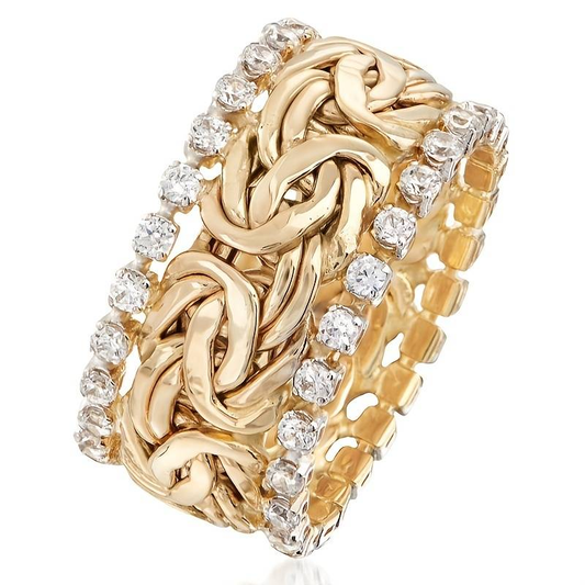 Bague en Zirconium Tressée Vintage en Or