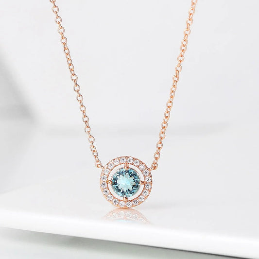 Collier Pendentif Cristal Bleu Clair en Or Rose