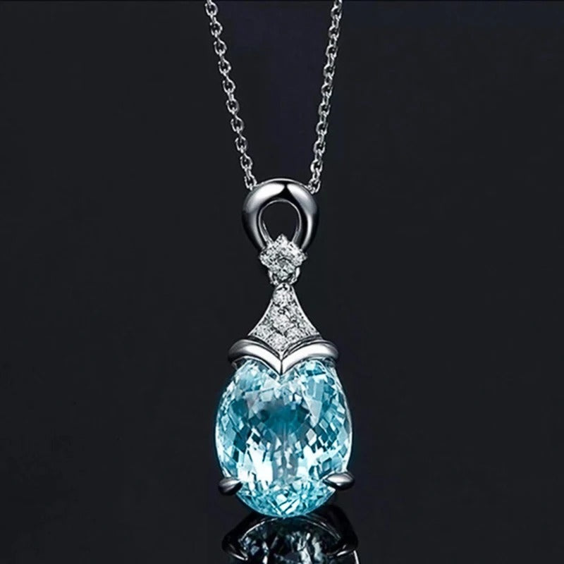 Collier Vintage Cristal Aqua en Argent