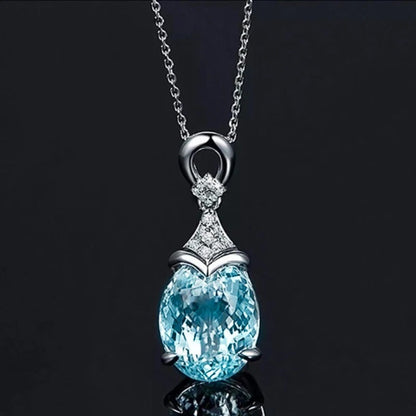 Collier Vintage Cristal Aqua en Argent