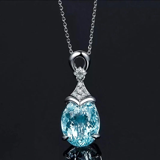 Collier Vintage Cristal Aqua en Argent