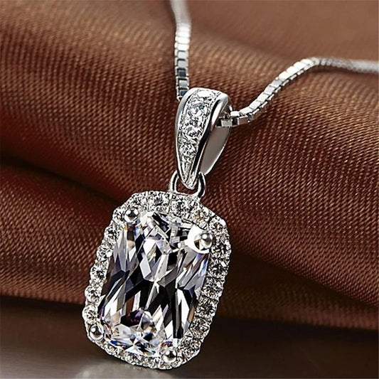 Collier Vintage Cristal Taille Coussin en Argent