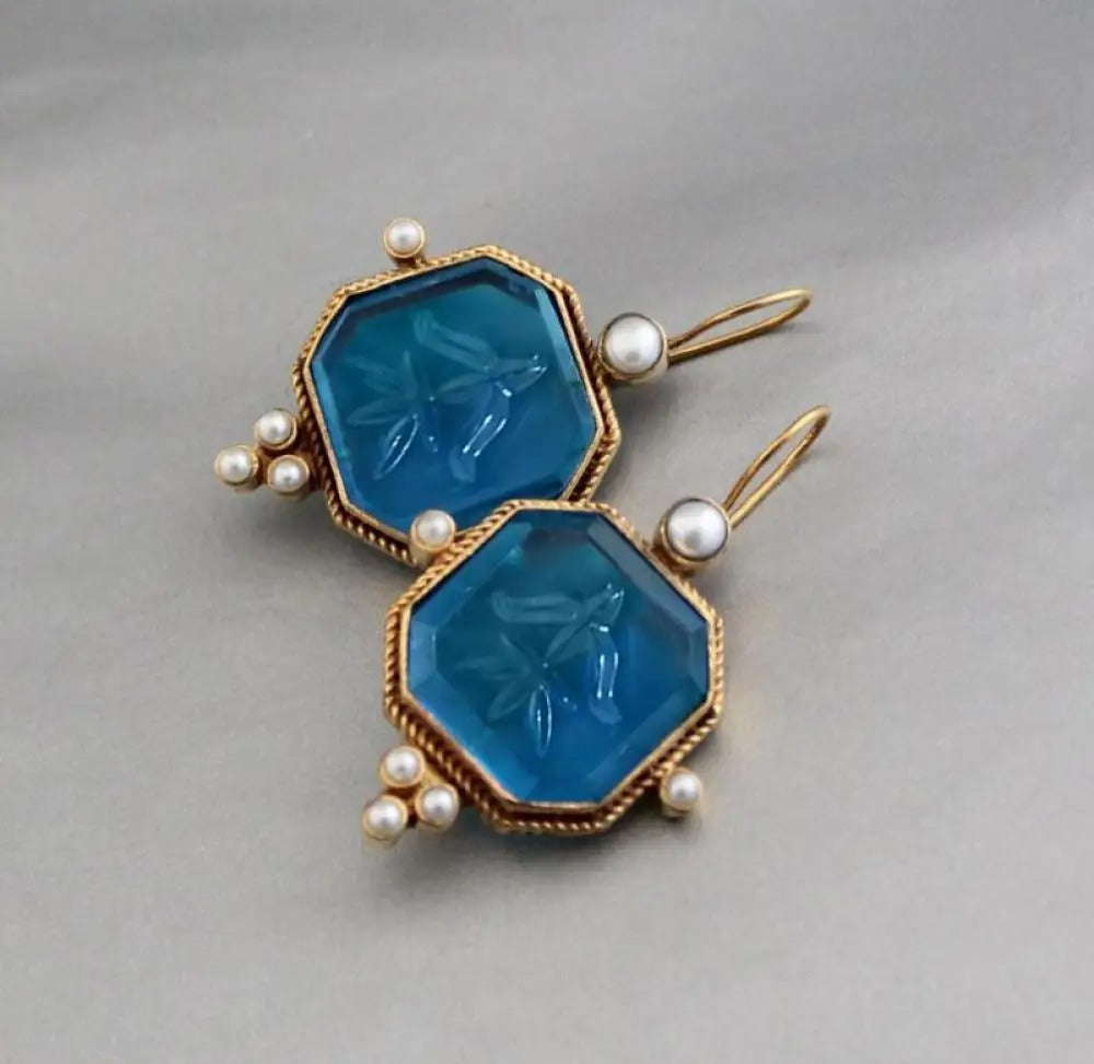 Maeble™ | Boucles d’oreilles vintage avec pierre verte et perle