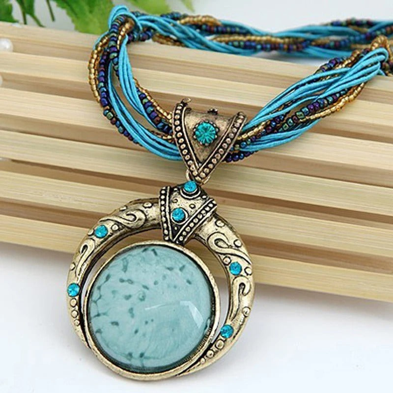 Collier Bohemien Vintage Pierre Bleue