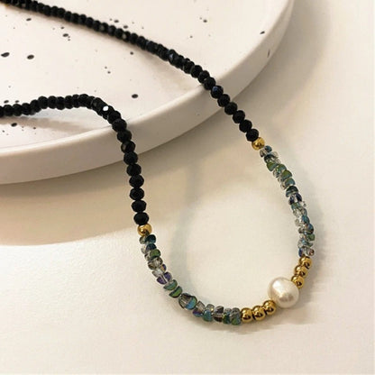 Collier Perles Noires et Or