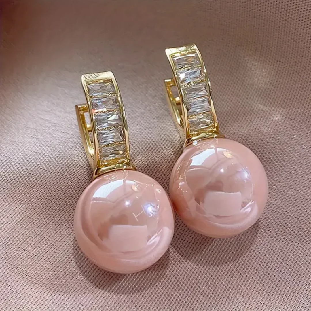 Boucles d'oreilles en zirconium perlé rose et or